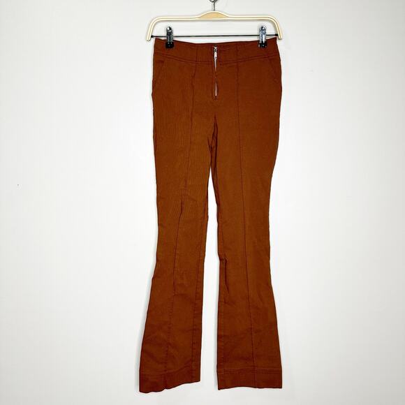 Free People Womens Pants Bootcut Leg Pleated Zipper Front Slash Pockets Brown XS - Picture 2 of 9